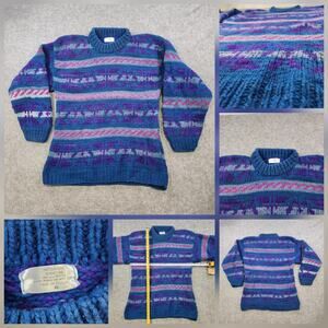 VTG Artesanias Sweater Mens XL 100% Wool‎ Ecuador Knit Chunky Pullover 90s Aztec